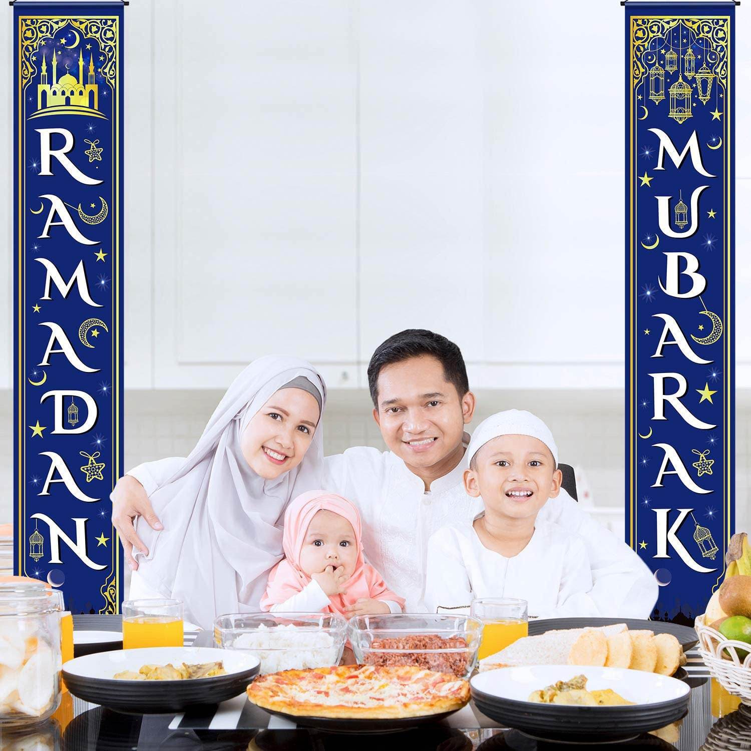 Eid Mubarak Couplet Festival Celebration Decoration Door Curtain Outdoor Ramadan Banner