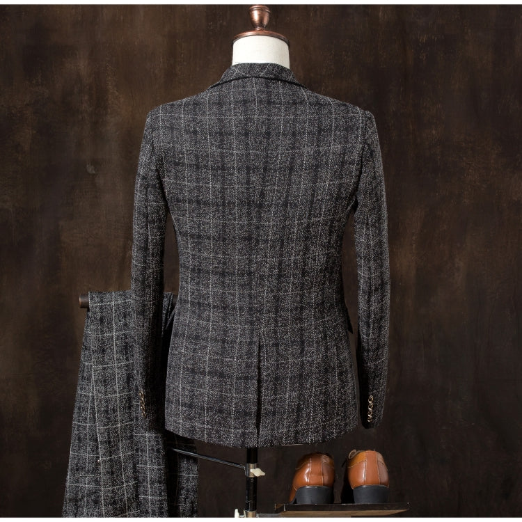 Men's 3-Piece Plaid Suit Set – Wedding, Groom & Formal Tuxedo (4 Colors, M–3XL)