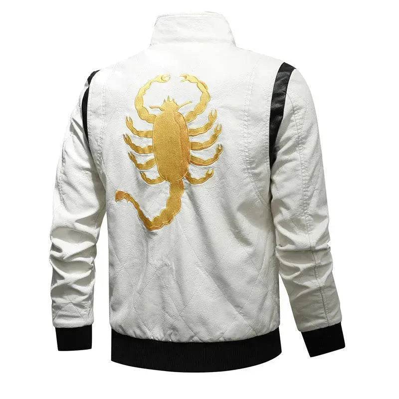 Men's Leather Stand Collar Zip up Hooded Winter Jacket
