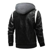 Men's Leather Stand Collar Zip up Hooded Winter Jacket