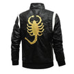 Men's Leather Stand Collar Zip up Hooded Winter Jacket