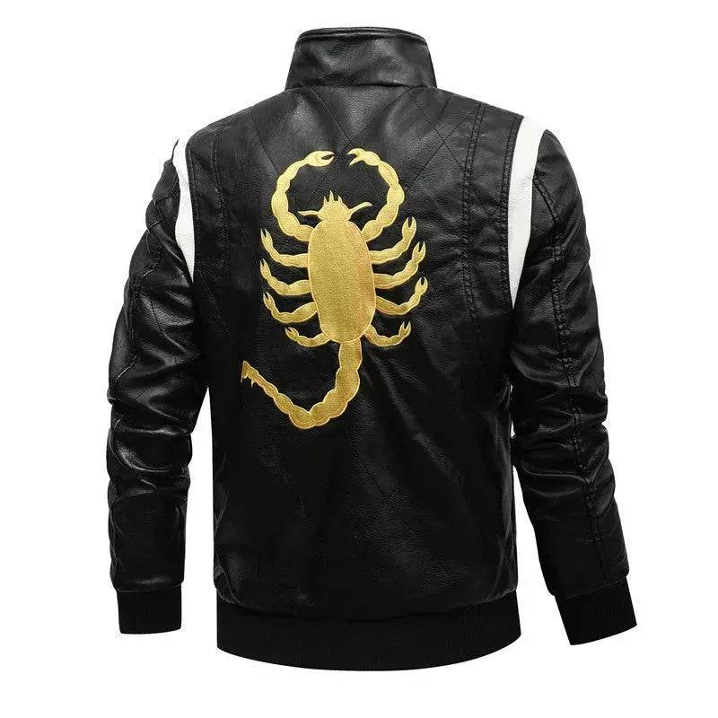 Men's Leather Stand Collar Zip up Hooded Winter Jacket