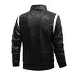 Men's Leather Stand Collar Zip up Hooded Winter Jacket