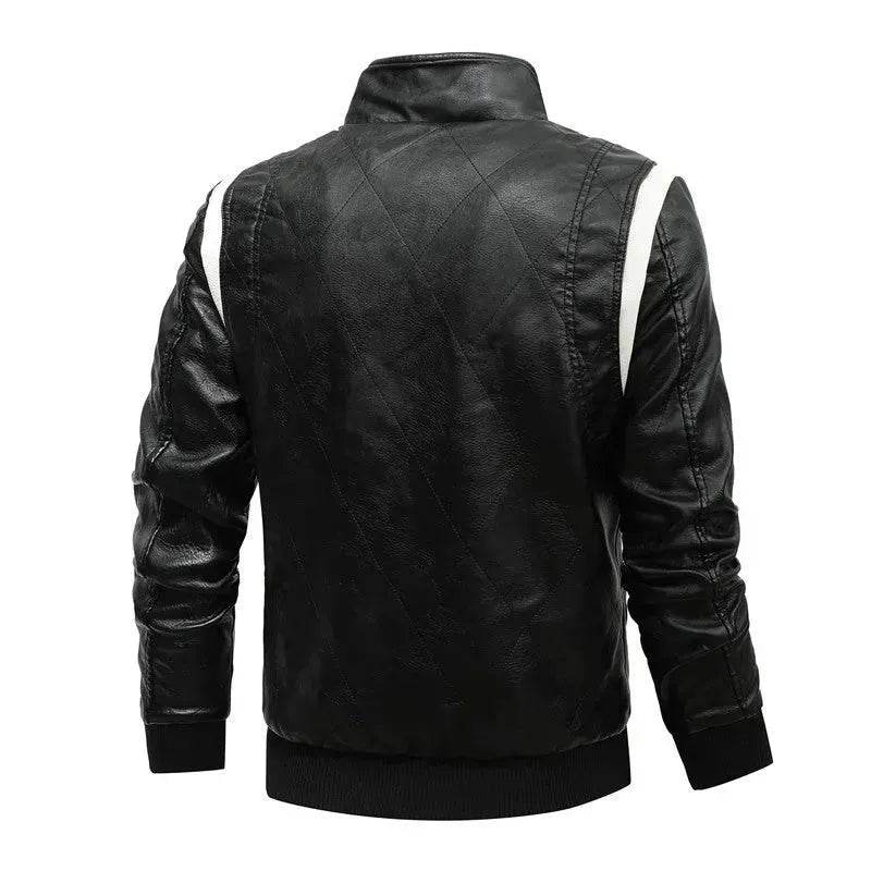 Men's Leather Stand Collar Zip up Hooded Winter Jacket
