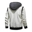 Men's Leather Stand Collar Zip up Hooded Winter Jacket