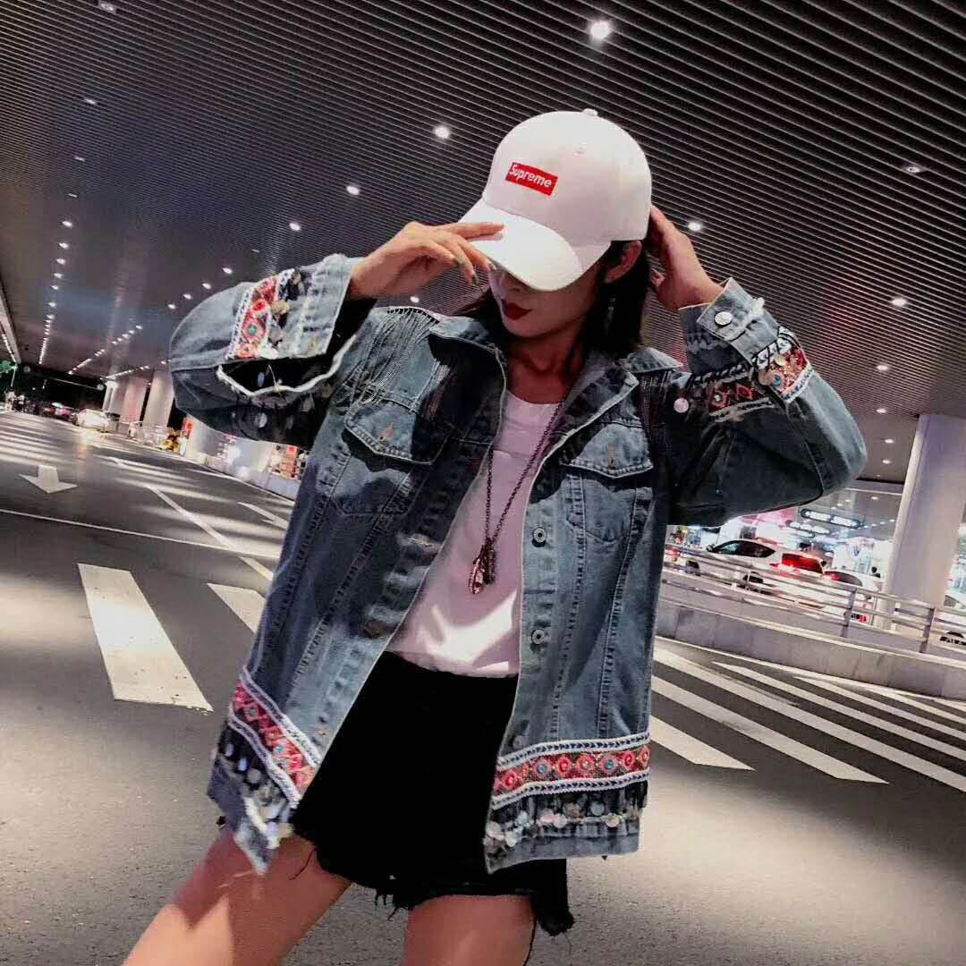 Heavy Industry Flower Embroidery Beaded Sequins Retro Fashion Long-sleeved Denim Jacket Women