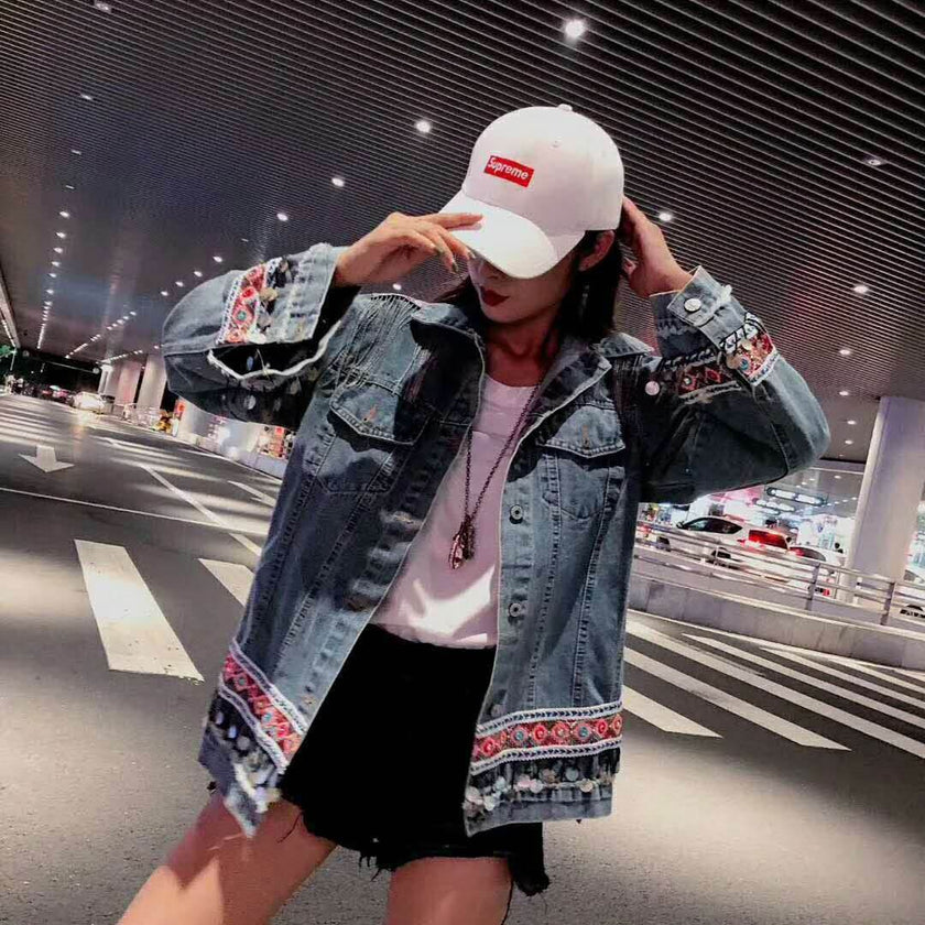 Heavy Industry Flower Embroidery Beaded Sequins Retro Fashion Long-sleeved Denim Jacket Women