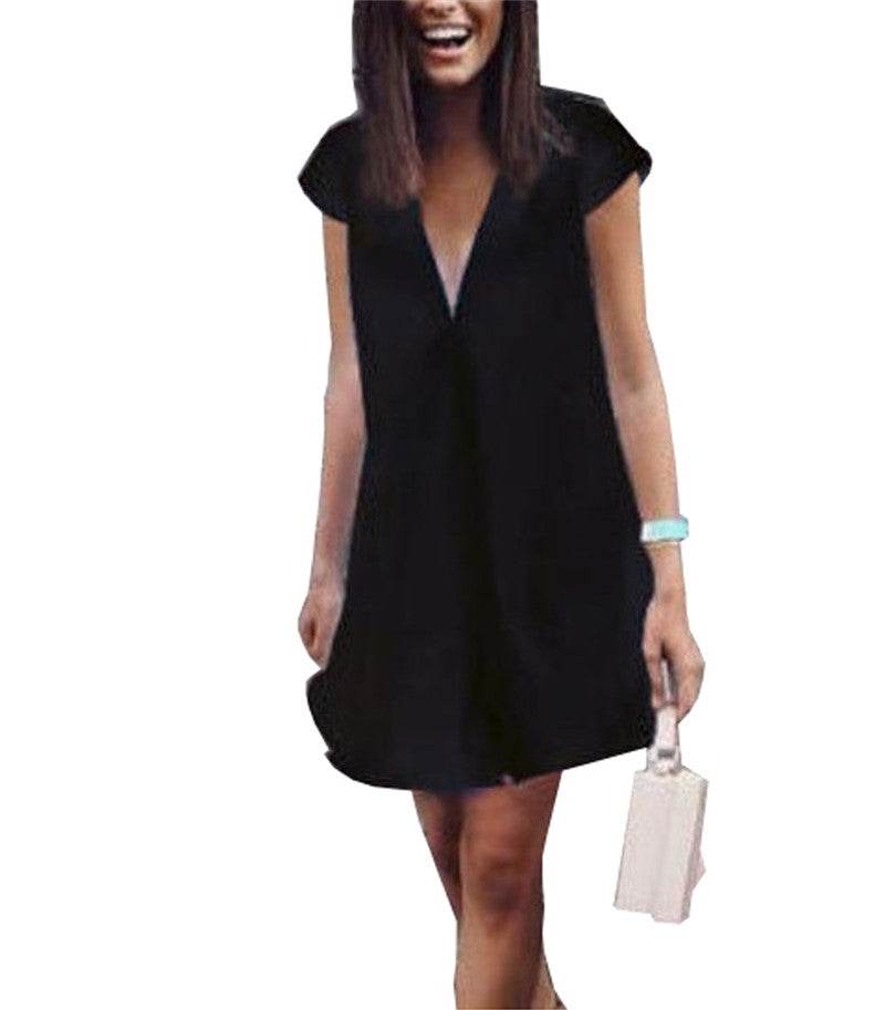 Women Casual summer day dresses V Neck summer mini dress