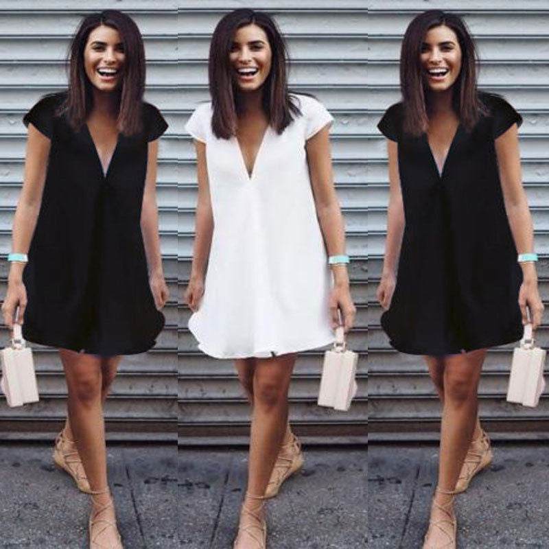 Women Casual summer day dresses V Neck summer mini dress