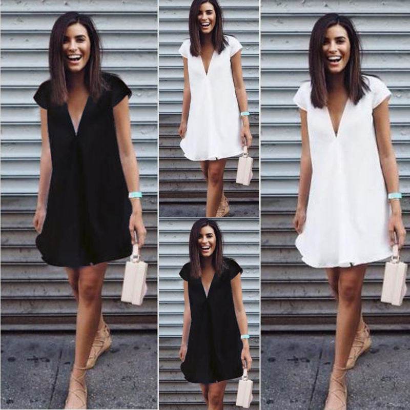 Women Casual summer day dresses V Neck summer mini dress