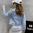 Europe Station New Shoulder Rivet Denim Jacket Women s Short Slim Jacket Three Dimensional Flower Top