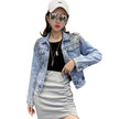 Europe Station New Shoulder Rivet Denim Jacket Women s Short Slim Jacket Three Dimensional Flower Top