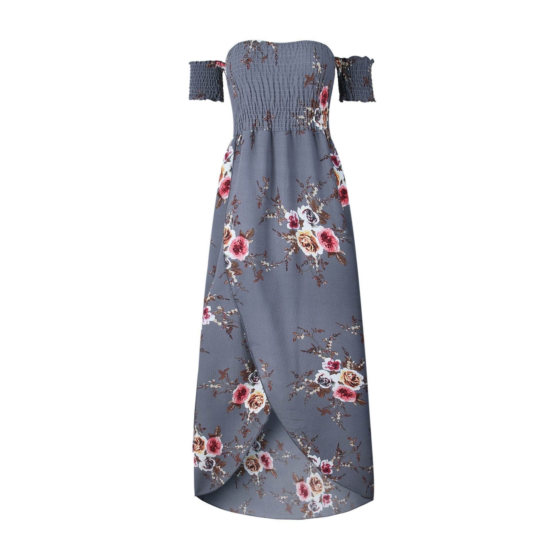Elegant Ladies Summer Boho Vacation Resort Slit Maxi dress off shoulder Long floral Beach summer slit dress