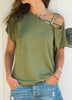 Women Skew Neck Summer Irregular Criss Cross Short Sleeves Sexy Off Shoulder Solid Tops Blusa Femme One Shoulder  Blouse