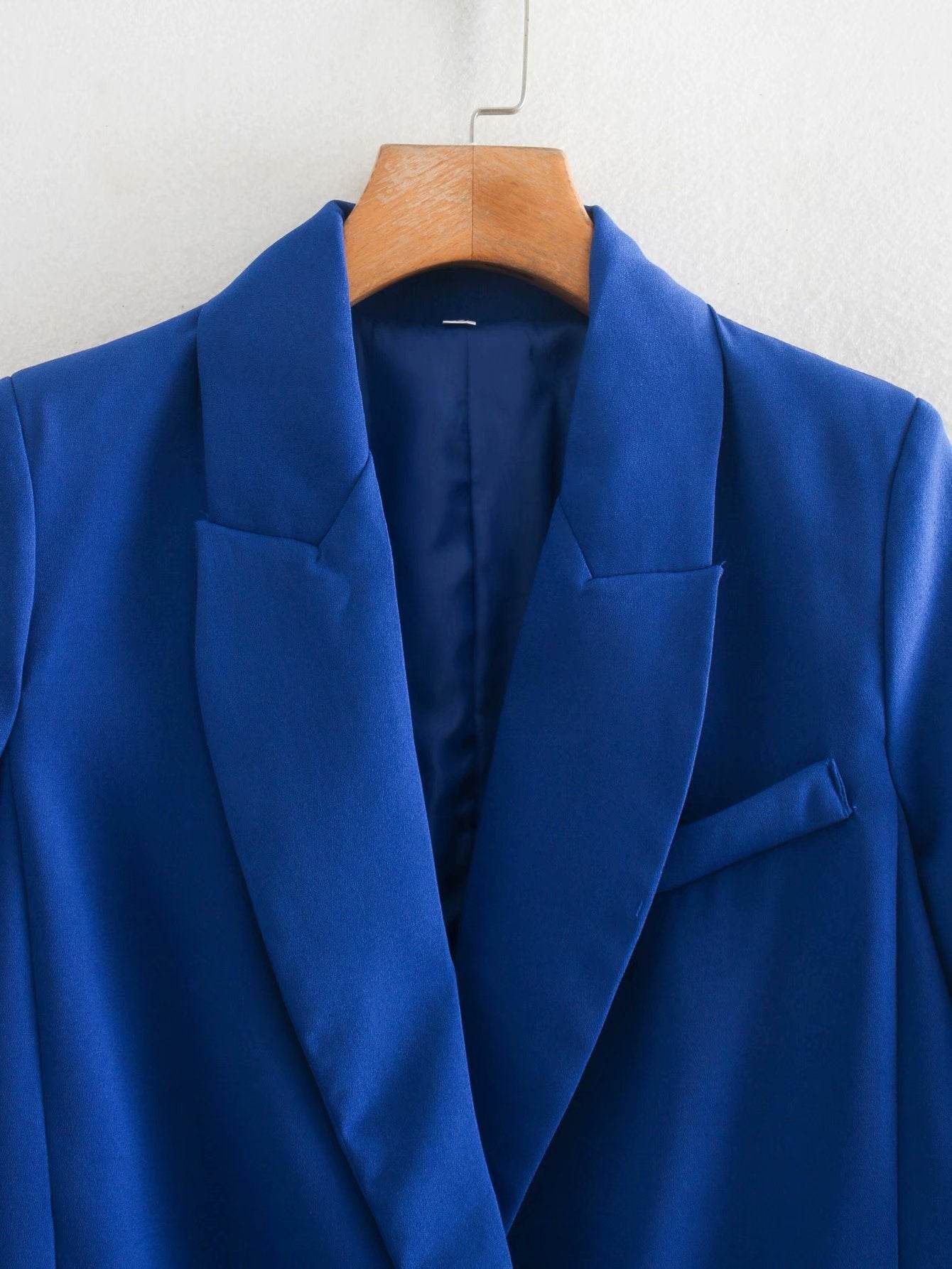 ZA Women Fashion Office Wear One Button Blazer Coat Vintage Long Sleeve Pockets Female Outerwear Chic Tops