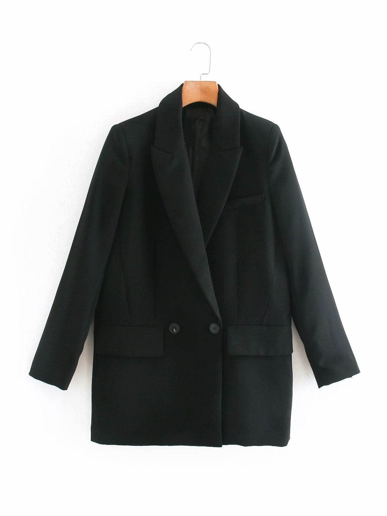 ZA Women Fashion Office Wear One Button Blazer Coat Vintage Long Sleeve Pockets Female Outerwear Chic Tops