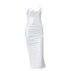 Elegant Women's Midi Satin Dress One Shoulder Spaghetti Strap Backless Ruched Summer DRESS