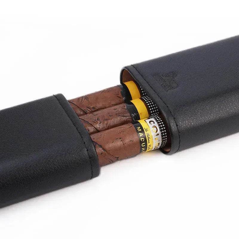 Portable Travel 3 Pack Humidifying Leather Cigar Case
