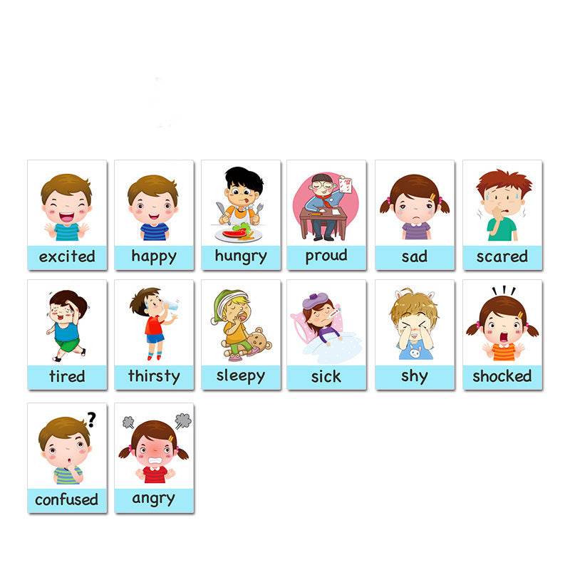 14 pcs Kids Learning Emotions Cognitive Flash Cards