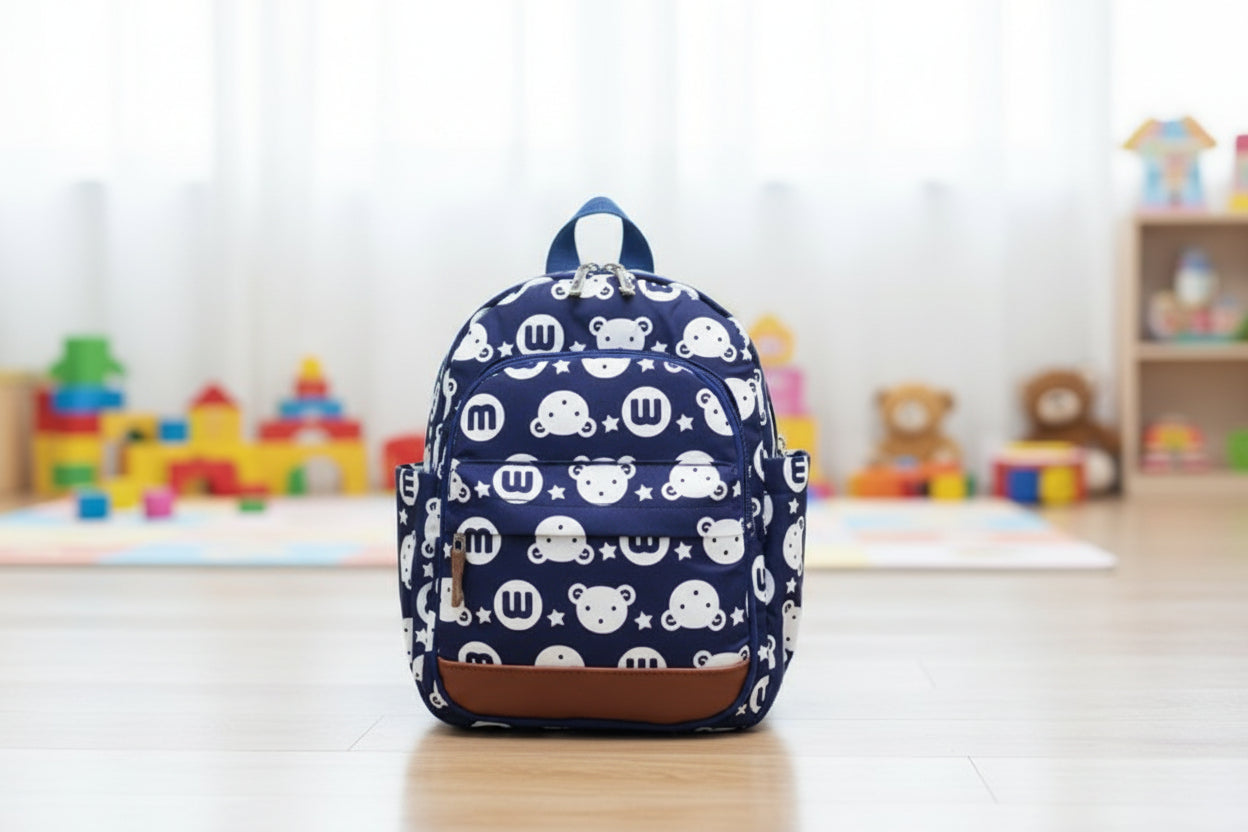 Kids Anti-Lost Kindergarten Backpack – Breathable Canvas Schoolbag (Pink, Blue, Yellow, Green, Navy)