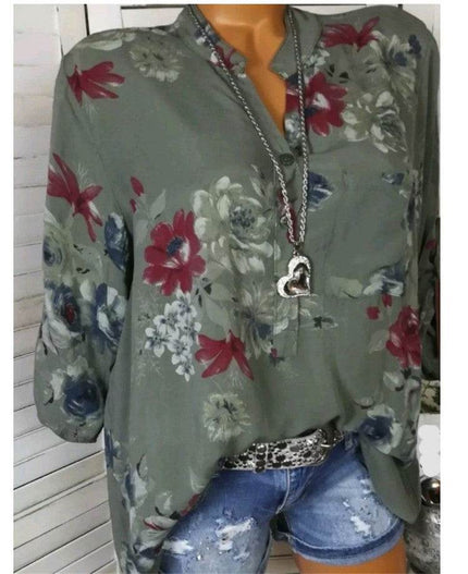 5XL Plus Size Summer Tops Women Blouses Long Sleeve Print Stand Collar Button Blouse Pullover Womens Clothing  Blusa
