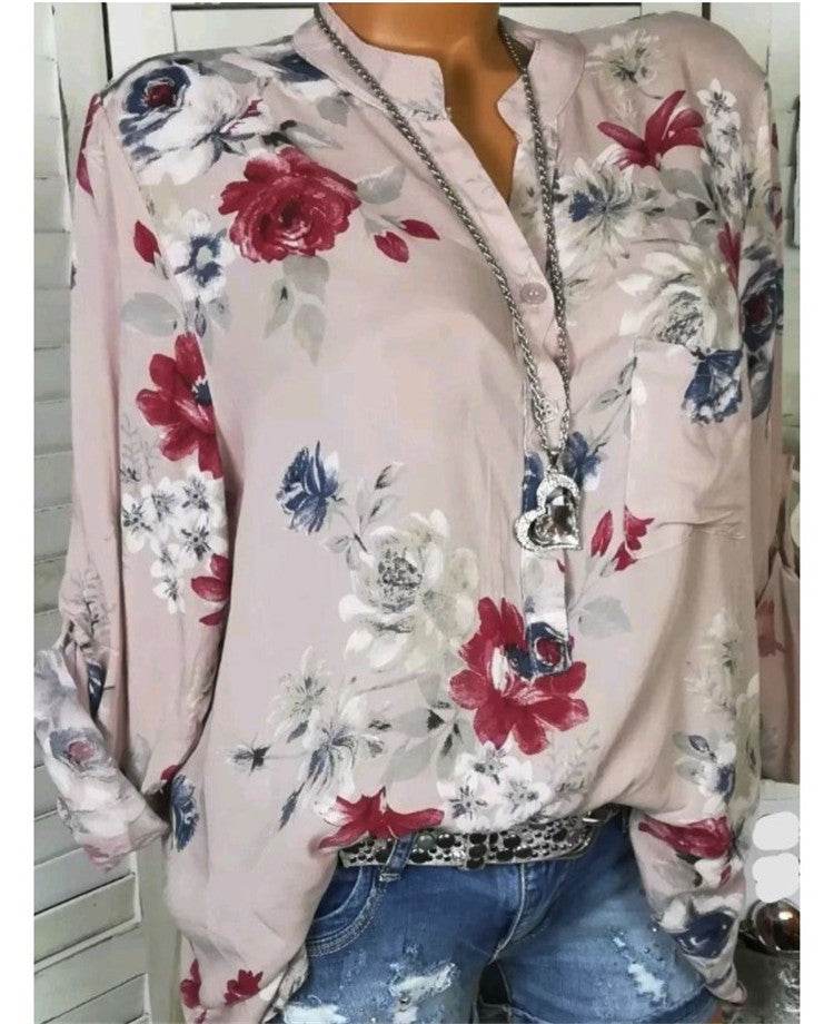 5XL Plus Size Summer Tops Women Blouses Long Sleeve Print Stand Collar Button Blouse Pullover Womens Clothing  Blusa