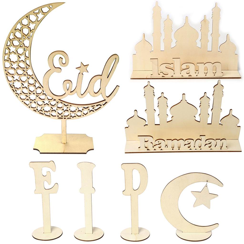Muslim Eid Al-Fitr Decoration Craft Gifts Eid Mubarak Ramadan Wooden Ornaments