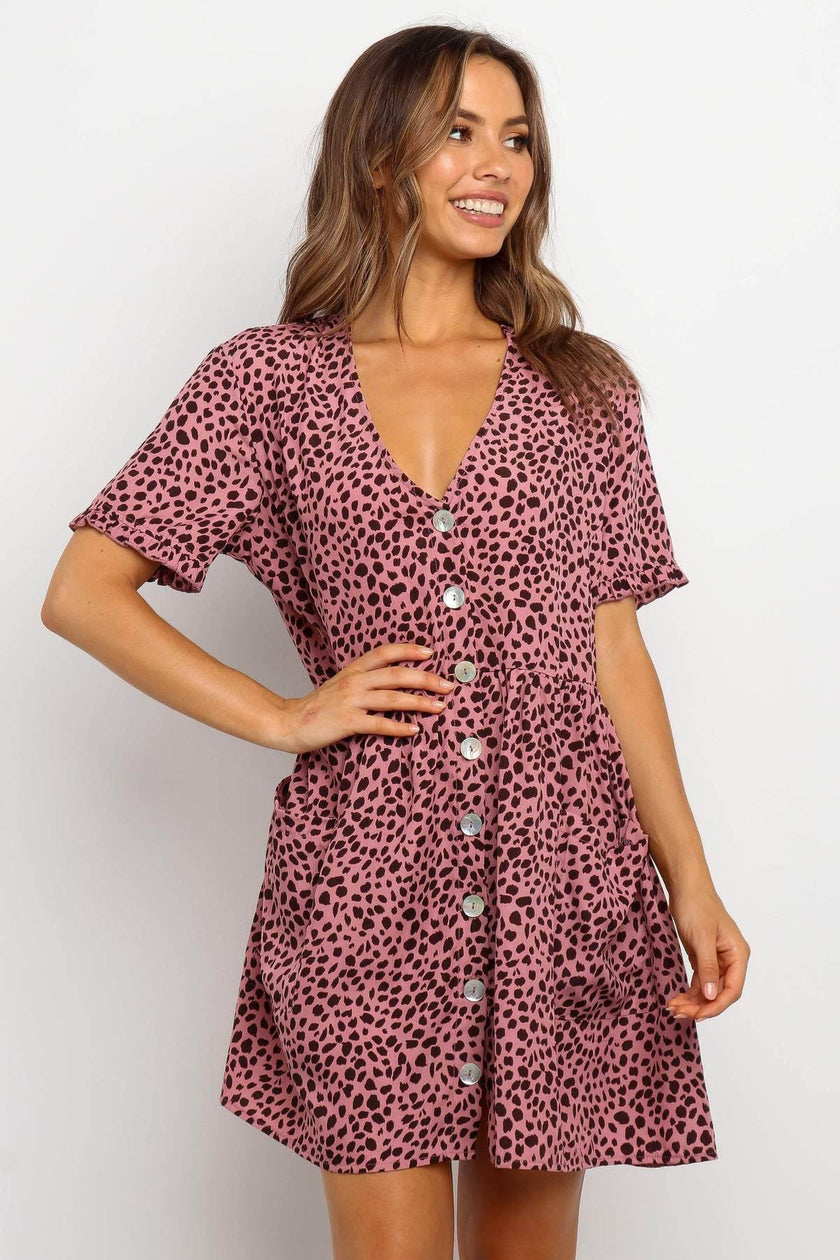 Casual Summer dresses Women Spring Mini short sleeve button down dot printed loose Dress