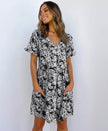 Casual Summer dresses Women Spring Mini short sleeve button down dot printed loose Dress