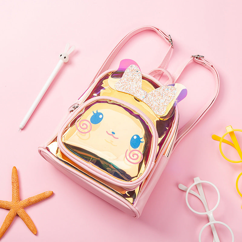 Cute Cartoon Rabbit Kids Backpack – Colorful Laser Transparent School Bag (Small & Medium)