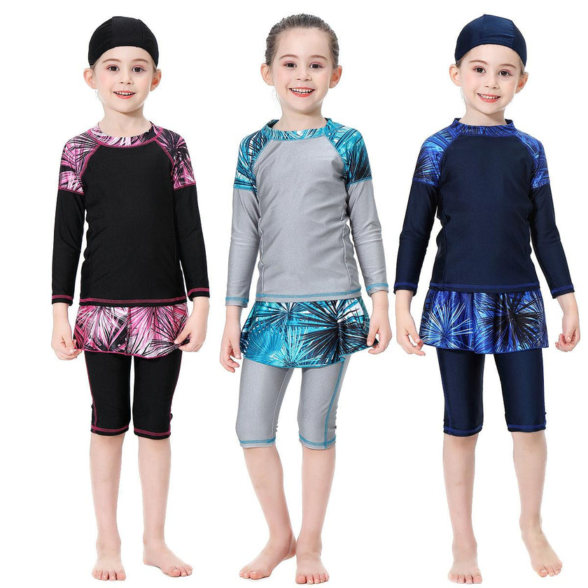 Kids Conservative Long Sleeve Swimsuit Dress | Girls Full Coverage Swimwear Canada