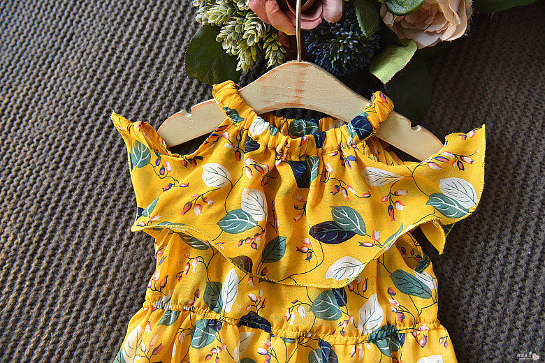 Girls' Bohemian Chiffon Sling Dress with Hat | Lotus Leaf Neck Summer Dress Canada USA