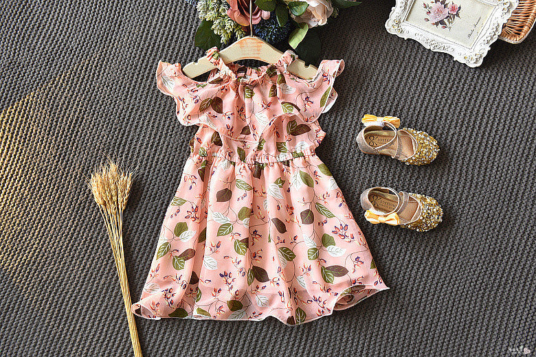 Girls' Bohemian Chiffon Sling Dress with Hat | Lotus Leaf Neck Summer Dress Canada USA