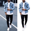 Lapel Men's Denim Jacket Ripped Irregular Washed Jacket Jeans