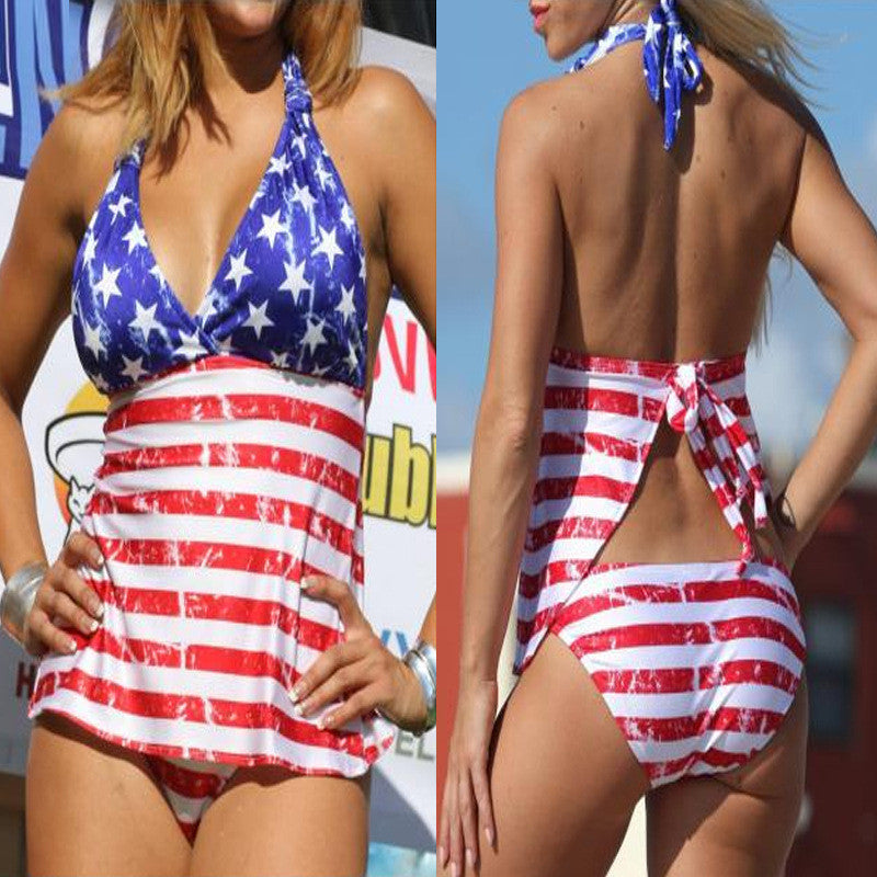 Women's USA Flag Print One-Piece Swimsuit | Milk Silk Spandex Swimwear