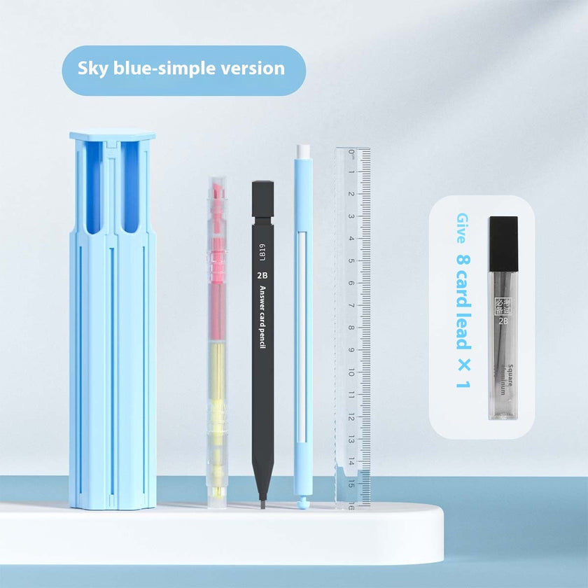 Portable 6-Pen Mechanical Pencil Set with Case – Simple & Suite Versions (White, Blue, Pink)