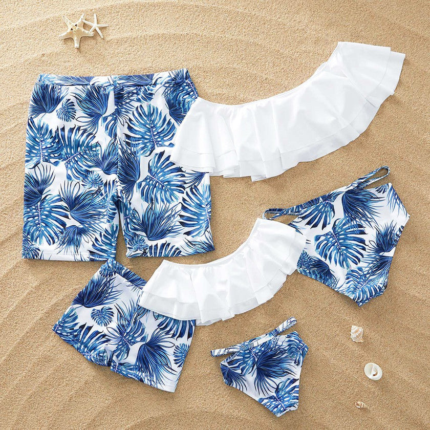 Bohemian Floral Family Matching Swimsuit Set – Parent-Child Swimwear for All Ages