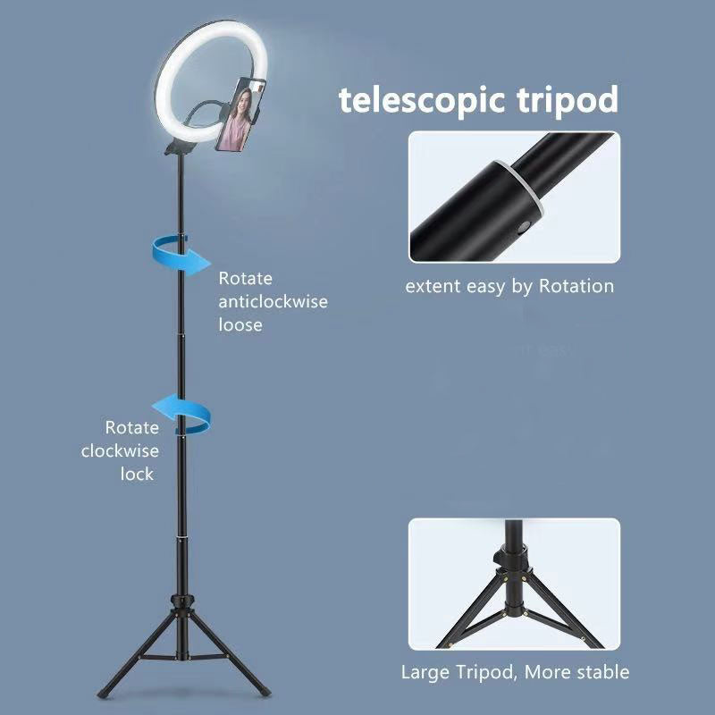 10-inch Dimmable LED Ring Light, 10W, 10 Brightness Modes, 3200-5500K, Adjustable Tripod 37-160cm