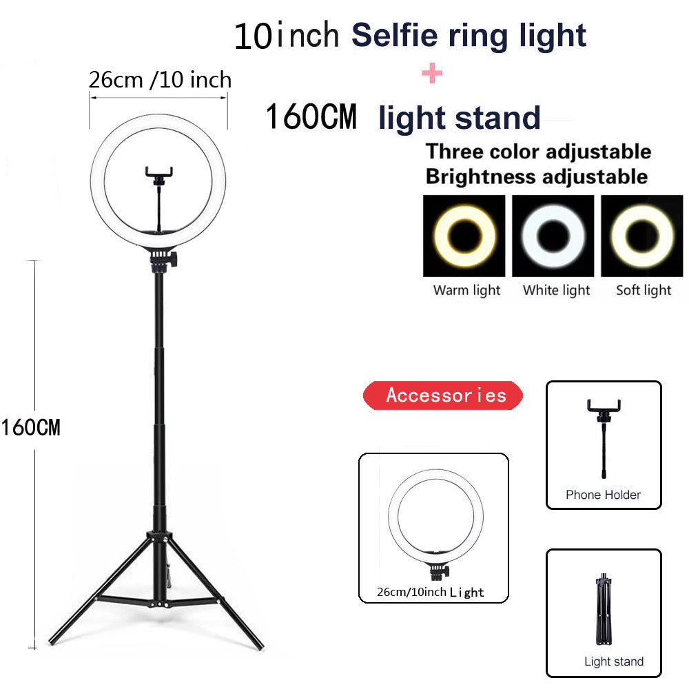 10-inch Dimmable LED Ring Light, 10W, 10 Brightness Modes, 3200-5500K, Adjustable Tripod 37-160cm