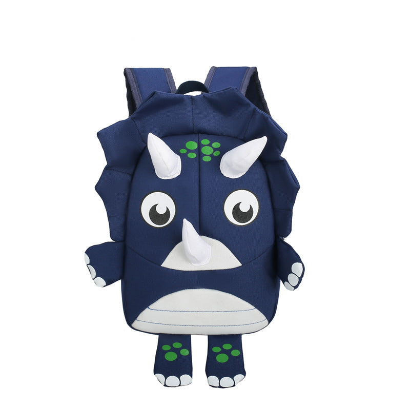 Cartoon Dinosaur Anti-Lost Kids School Bag – Cute 3D Triceratops Backpack for Children (Yellow, Green, Pink & More)