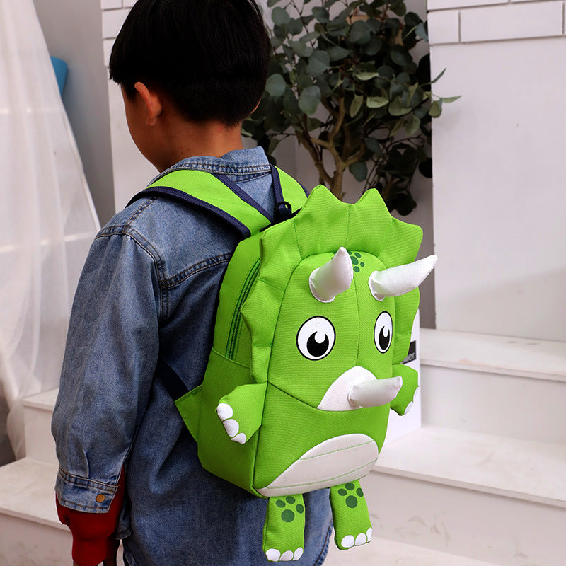 Cartoon Dinosaur Anti-Lost Kids School Bag – Cute 3D Triceratops Backpack for Children (Yellow, Green, Pink & More)