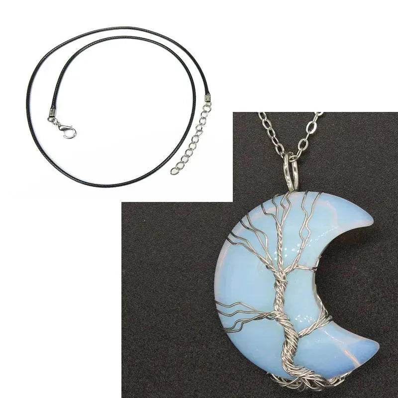Natural Crystal Moon Pendant for Men and Women
