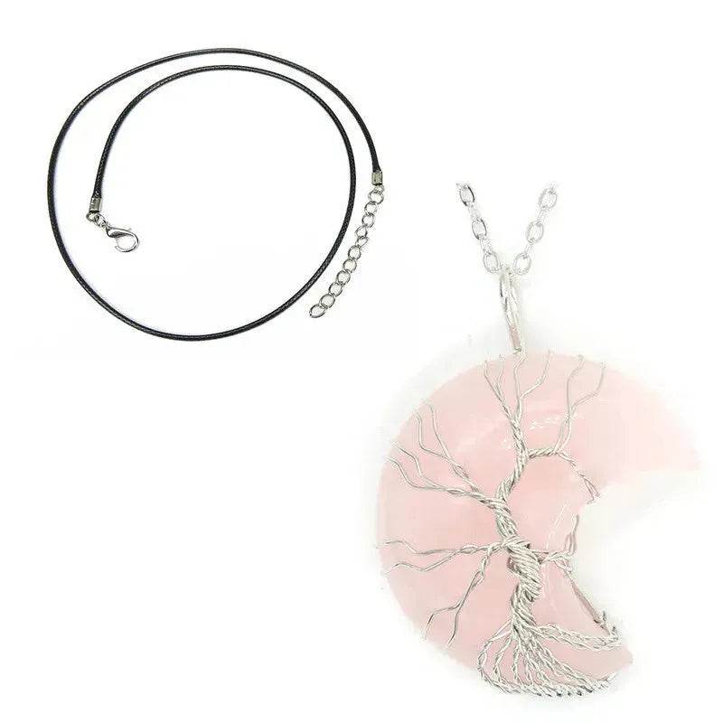 Natural Crystal Moon Pendant for Men and Women