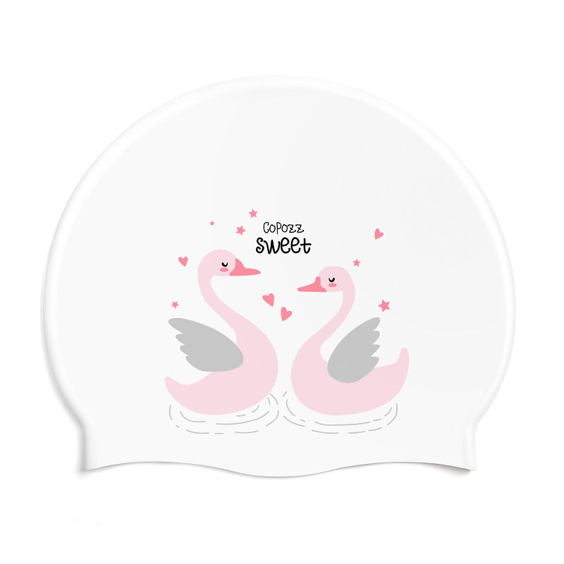 Kids Silicone Swimming Cap Canada | Ear Protection Long Hair Waterproof | Fun Prints Boys Girls