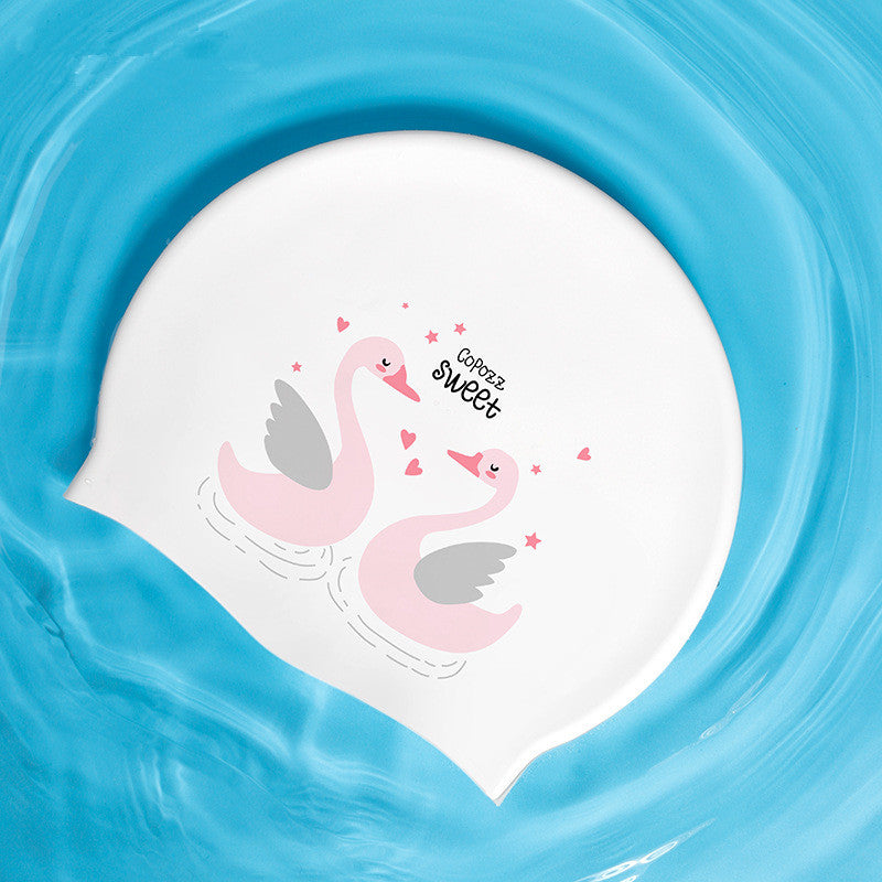 Kids Silicone Swimming Cap Canada | Ear Protection Long Hair Waterproof | Fun Prints Boys Girls
