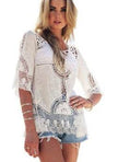 Jastie Bohemian Hollow Out Beach Cover Up Blouse Beach Shirt Women Crochet Lace Top Blusas mujer de moda Summer Tops