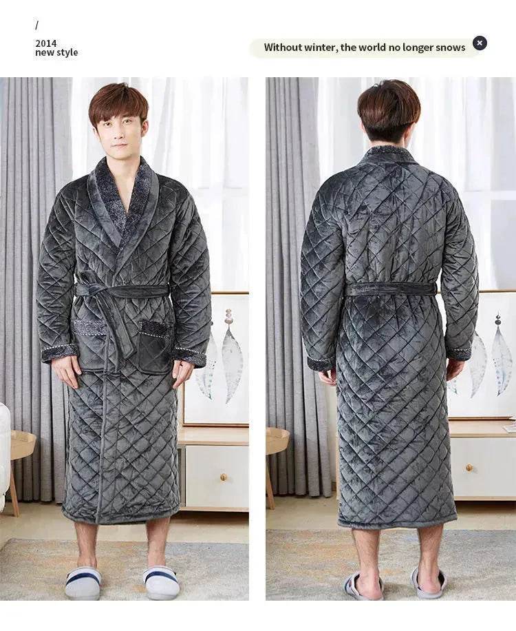 Winter Pajamas Men'S Winter Thickened Long Pajamas Plus Velvet Winter Sleepwear