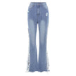 Fashion Ripped Casual Pants Bag Hip Contrast Frosted Bootcut Jeans