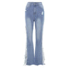 Fashion Ripped Casual Pants Bag Hip Contrast Frosted Bootcut Jeans