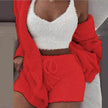 Winter Women Home Wear Suit Casual Pajamas Set Lady Female Soft Warm Long Sleeve Exposed Navel Vest Shorts Set